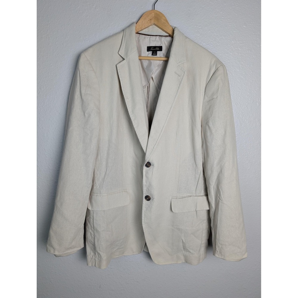 Tasso Elba Blazer Mens L Beige Linen Rayon Polyester Single-Breasted Notch Lapel